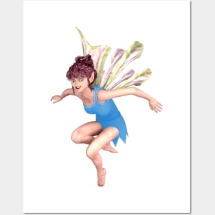 Let's Play elf fairy faerie jumping in blue with butterfly wings Posters and Art